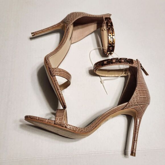 Guess Kaida G Chain Ankle Strap Stiletto Heels Taupe Gold 10 - Picture 3 of 9